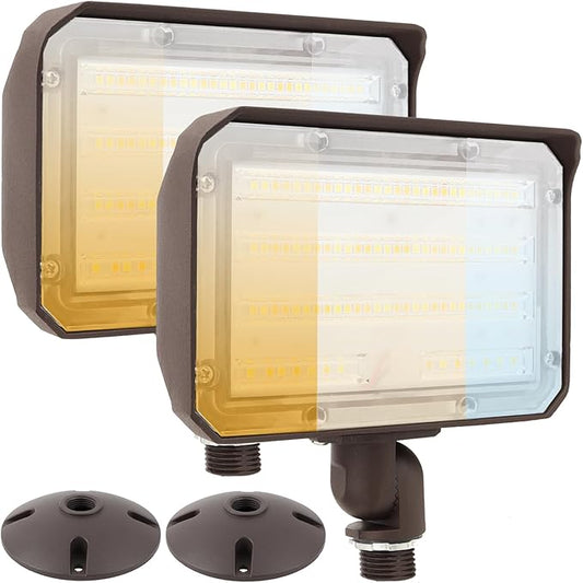 2Pack Dusk to Dawn Outdoor 60W LED Flood Light with Knuckle & Plate Mount, 3000K/4000K/5000K Color Selectable, ETL Commercial LED Security Lighting