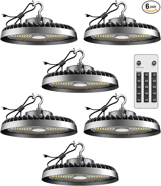 Lightdot Smart 250W High Bay LED Shop Lights 37,500LM High Bay Lights with Controller (Normal Mode & Motion Sensor Mode) ETL-Listed Plug & Play for 30-40FT Height Warehouse-6Pack 6Yrs Warranty