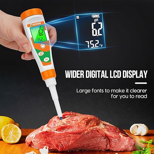 pH Tester for Food Digital pH Meter for Sourdough Starter and Dough Spear Sensor Food pH Kit Works for Fermented Sausages Cheese Sushi Rice Canned Jam Soapmaking and Other Solid Semi-Solid