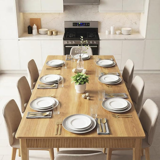 55" Solid Wood Dining Room Table for 4-6,Modern Farmhouse Rectangular Kitchen Real Wooden Table,Mid Century Fluted Design Large Furniture Desk for Home,Apartment,Living Room Nature