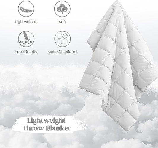 puredown® Soft Feather Down Throw Blanket Lightweight Packable Couch Throw for Indoor and Outdoor Use, Throw 50"X70", Pure White
