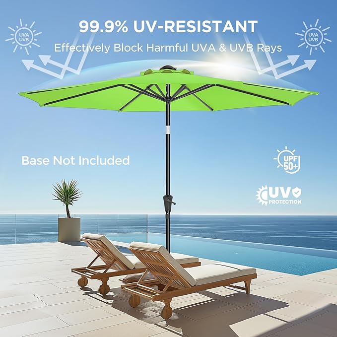 HOMSHADE Outdoor Patio Umbrella - Market Table Pool Deck Umbrella with Push Button Tilt, Crank, UPF50+ UV Protection and Sturdy Ribs, 3-Year Fade Resistance, 220GSM Solution-Dyed Fabric (No base)