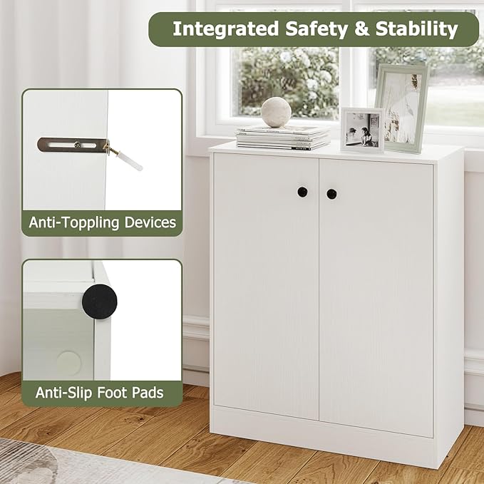 Giantex 2 Door Storage Base Cabinet - Freestanding Floor Cabinet with 3-Tier Shelf, 28” x 13.5” x 33.5”, Non-Slip Foot Pads, Kitchen Cupboard Storage Organizer for Living Room, Entryway, Office