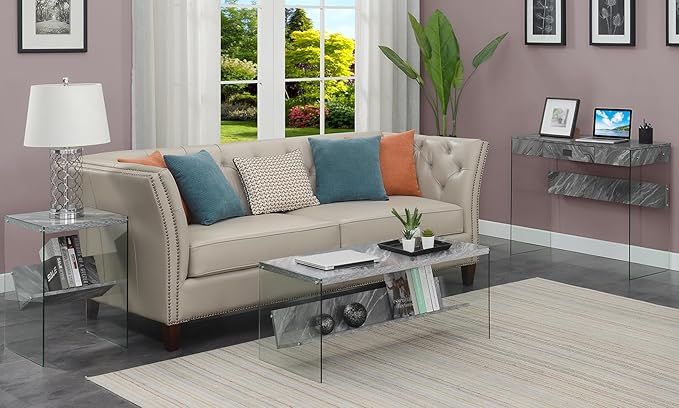 Convenience Concepts SoHo Glass Coffee Table 40" - Modern Living Room Table with Storage Shelf, Contemporary Coffee Table for Family Room, Gray Faux Marble
