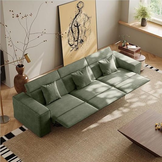 114.67'' Power Sofa for Living Room, Electric Recliner Sofa with Performance Fabric, Sofa with Pillows, Sectional Sofas with Recliners, Pet Friendly, Free Combination for Home, Green