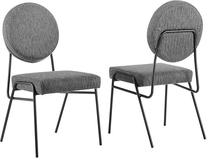 Modway Craft Fabric Upholstered Side Dining Chairs-Set of 2 in Black Charcoal