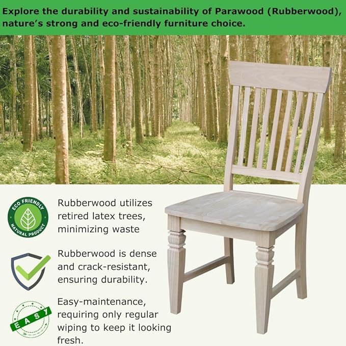 IC International Concepts, Set of Two Tall Java Dining Chairs, Unfinished, Solid Wood, Real Parawood, 19.7" W x 23" D x 39.4" H, , 225 lbs wt. Capacity, DIY, Paint or Stain Your Way, Unfinished
