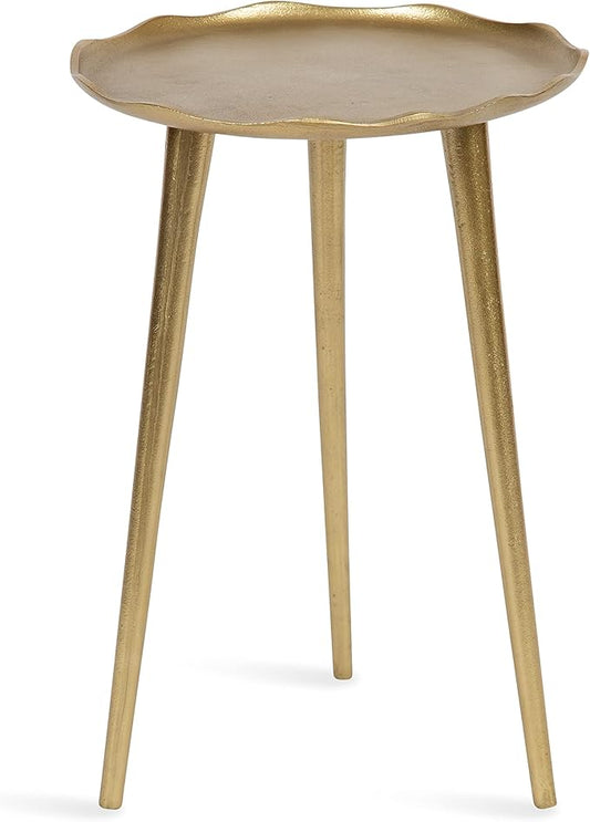 Kate and Laurel Alessia Modern Round Metal Side Table; 15 x 15 x 22; Gold; Decorative Glam Cast Aluminum End Table with Deckled Edge for Bedroom Nightstand or Living Room Accent