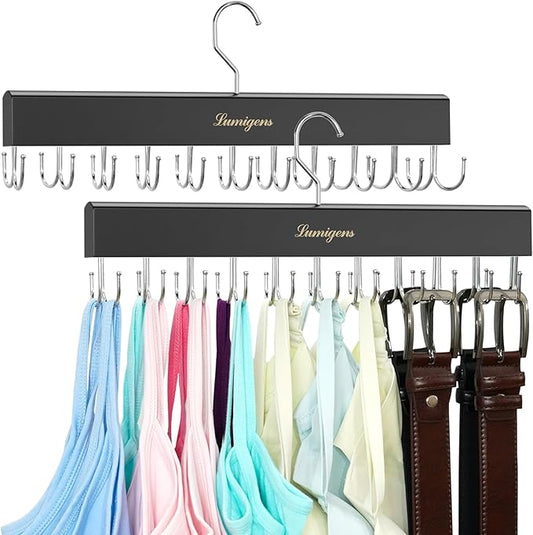 Belt Organizer for Closet, Belt & Bra Hanger for Women/Men, Tie & Belt Rack with 22 Rotatable Hooks, Stackable Space Saving Hangers, Tie Hanger, Bra Organizer, Tank Top Hanger, 3pcs