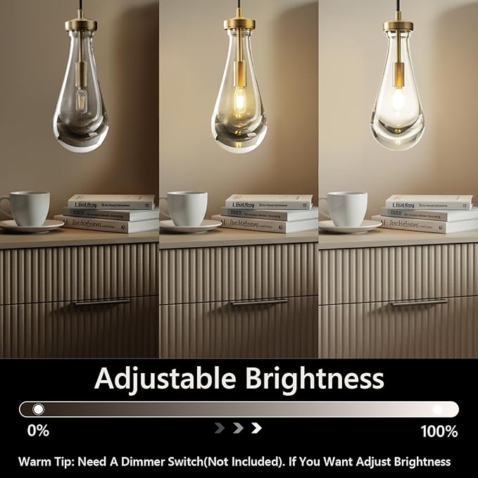 Raindrop Pendant Lights Kitchen Island Set of 3, Brass Teardrop Pendant Lights Dining Room Modern Gold Rain Pendants Glass Waterdrop Pendant Light for Island, Living Room,Included E12 Bulb