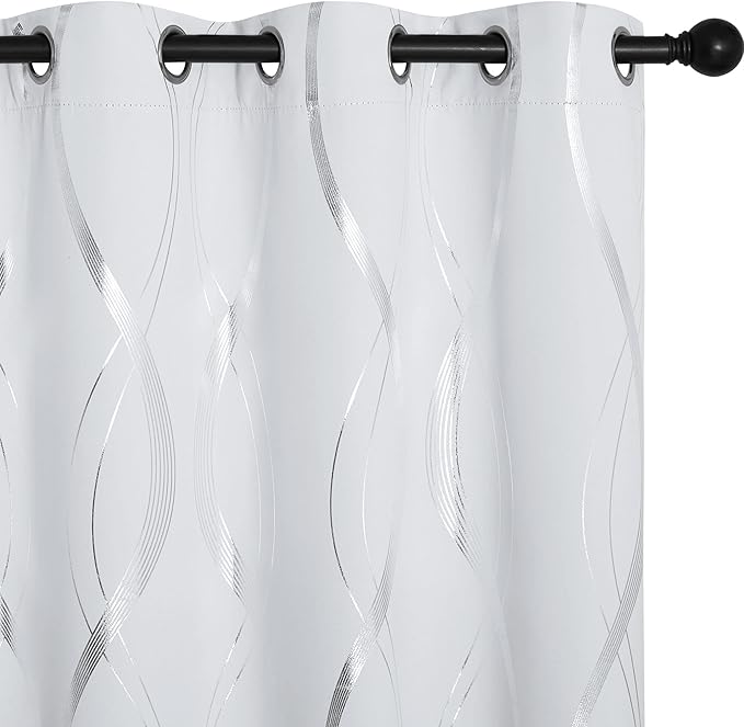 NICETOWN Greyish White Room Darkening Curtain Panels for Cafe and Kitchen, 42 by 40, Window Treatment Thermal Insulated Grommet Window Drapes for Bedroom, 2 Pieces