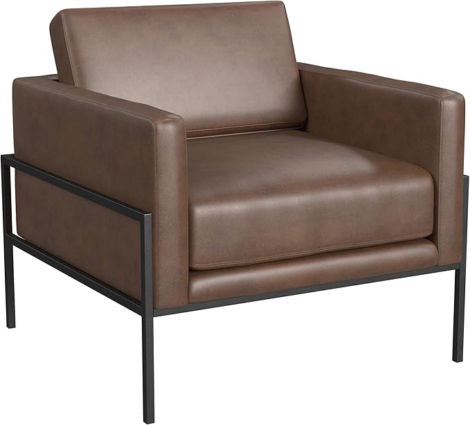 HomePop Modern Metal Frame Accent Chair|Homepop Home Décor|Accent Chairs for Living Room & Bedroom - Brown Faux Leather