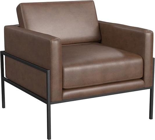 HomePop Modern Metal Frame Accent Chair|Homepop Home Décor|Accent Chairs for Living Room & Bedroom - Brown Faux Leather