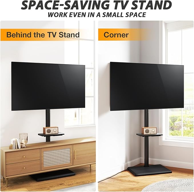 TVON Floor TV Stand with Power Outlet, TV Mount Stand for 32-60 inch TVs up to 88 lbs, Swivel TV Stand Mount with Height Adjustment and Safety Wood Base for Office, Corner, Max VESA 400x400mm