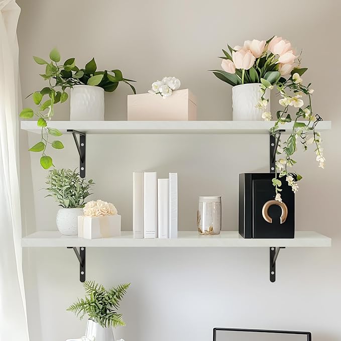 Kaboon 36 inch Long 10 inch Deep Floating Shelves for Wall Set of 2, Large Open Shelves Wall Mounted, Space Saving Home and Commercial Use,Sea Salt/Greyish White