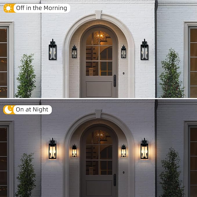 OKELI 17.6" 2-Pack Outdoor Wall Light Fixture, Large Exterior Porch Lighting 2-Light Farmhouse Outside Lantern Lights with Clear Glass Waterproof Wall Sconces Lamp for House Garage