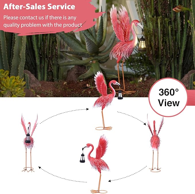 Goodeco 25.6" Metal Flamingo Statue with Solar Lantern - Pink Flamingo for Garden Yard Patio Decorations, Perfect Flamingo Gifts (Flamingo)