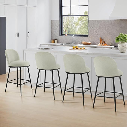 Swivel Bar Stools Set of 4, 26" H Upholstered Linen Fabric Barstools with Backs,Counter Height Stools with Metal Legs for Kitchen Island,Grey,2 Box