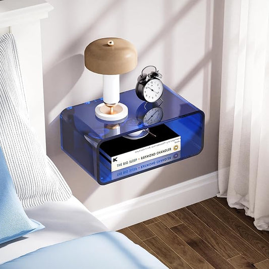 Acrylic Floating Nightstand, Bedside Table, Nightstand Shelf Wall Mounted Bedside Shelf (Dark Blue, Small)