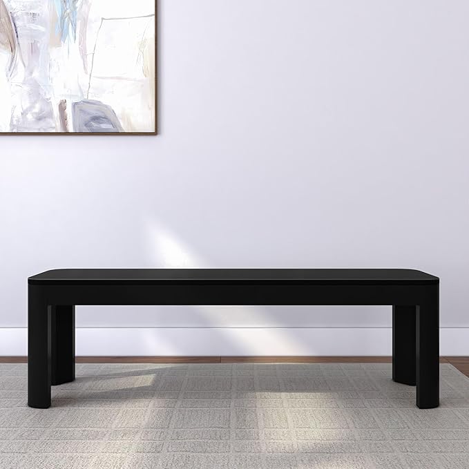 Plank+Beam Contour Bench, Modern Rounded 58 Inch Dining Bench, Bench for 72 Inch Kitchen Table, Black