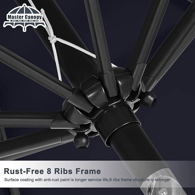 MASTERCANOPY 9FT Patio Umbrella with Push Button Tilt and Crank, Outdoor Market Umbrella with 8 Sturdy Ribs, UV Protection & Waterproof for Garden, Deck, Backyard, Pool (Navy Blue)