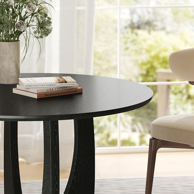 Casaphoria 42" Round Dining Table, Modern Kitchen Table for 4, Scratch-Resistant Top & Cross Arched Legs, Farmhouse Dinner Table for Living Room, Kitchen, Bar, Easy Assembly, Black