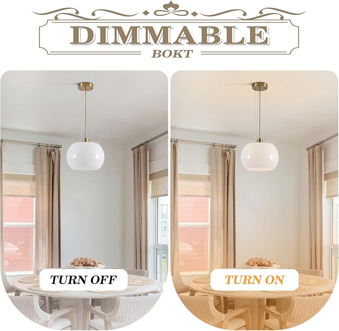 BOKT Gold Dome Pendant Lighting Milk White Globe Glass Pendant Light Adjustable Hanging Lamp 2-Pack Ceiling Lighting Nordic Creative Glass Kitchen Lights for Living Room Bedroom Dining Room