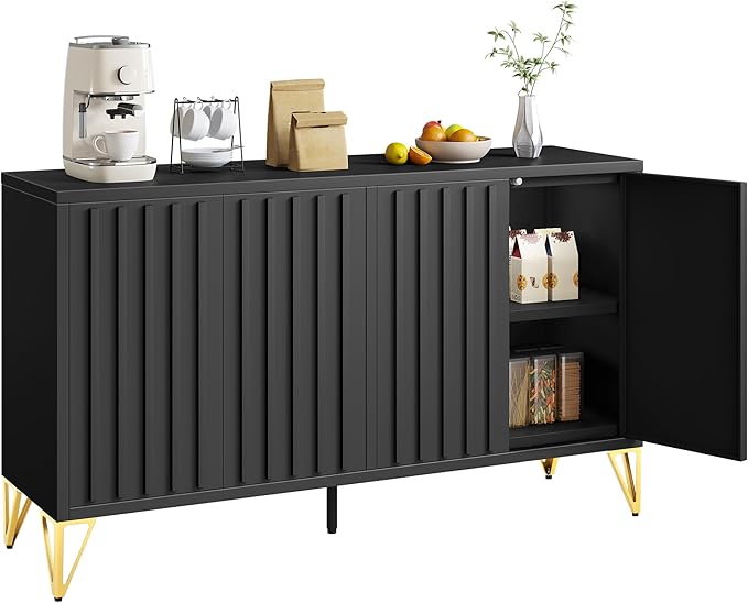 YITAHOME 55" Metal Storage Cabinet, Sideboard Buffet Cabinet with Adjustable Shelf, Metal Accent Console Credenza for Living Room, Kitchen, Dining Room, Black