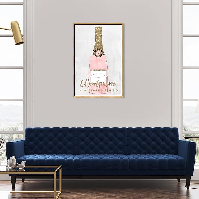 The Oliver Gal Artist Co. Drinks and Spirits Wall Art Framed Canvas Prints 'Champagne Mind Glitter' Champagne