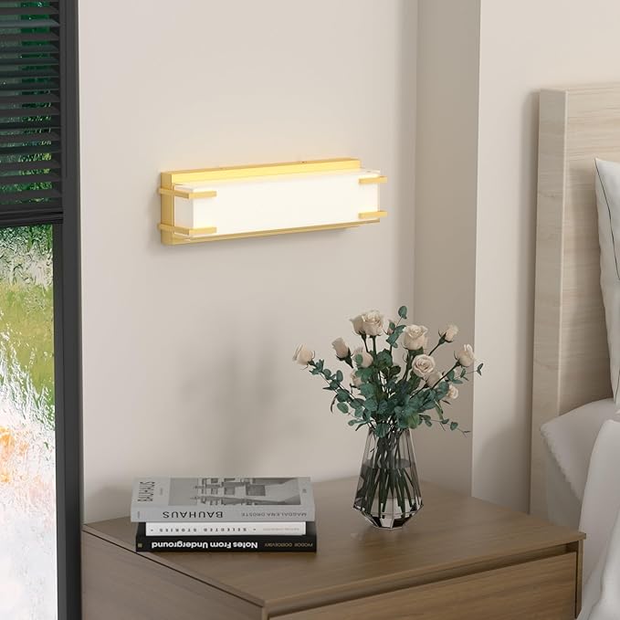 LED Bathroom Light Fixtures Over Mirror 16” Vanity Light with Milky White Lampshade 4000K Daylight Chrome Finishing Bath Bar (Gold)