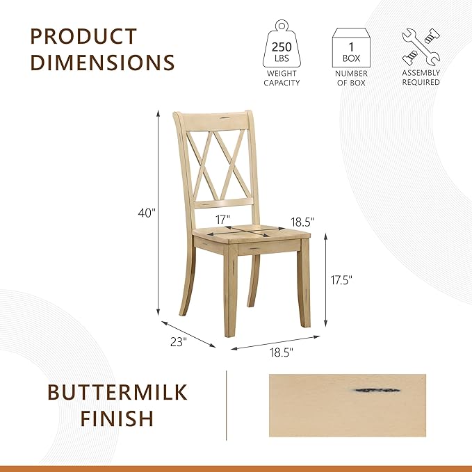 Homelegance Janina Dining Room Chairs Set of 2, Modern Farmhouse Dining Chairs Set of 2, Solid Wood, X Cross Back, Traditional Modern Ranch Style Kitchen For Table, Armless, Easy Assembly, Buttermilk