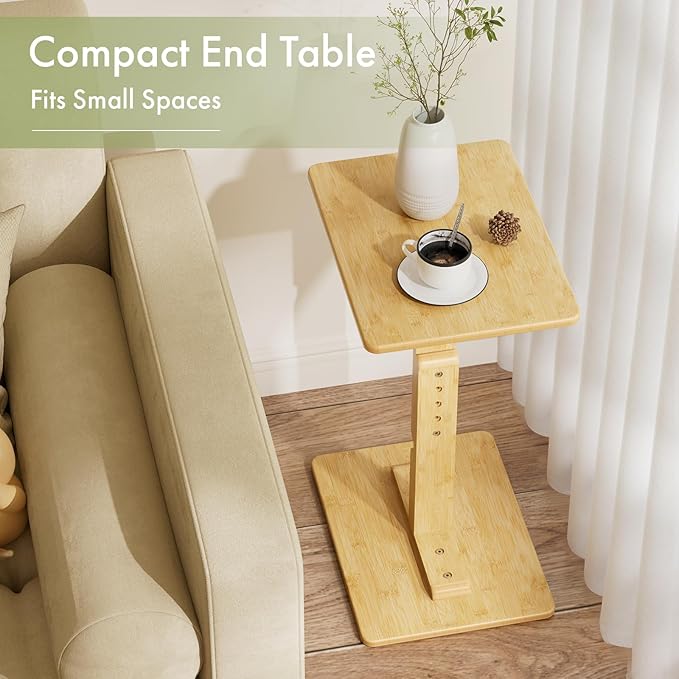 Amazer Bamboo TV Tray Table, Height Adjustable Side Table for Small Spaces, Snack Table for Couch, Bed, Chair, Sofa Armrest Tray Table for Eating, Dinner or Laptop, Natural Color