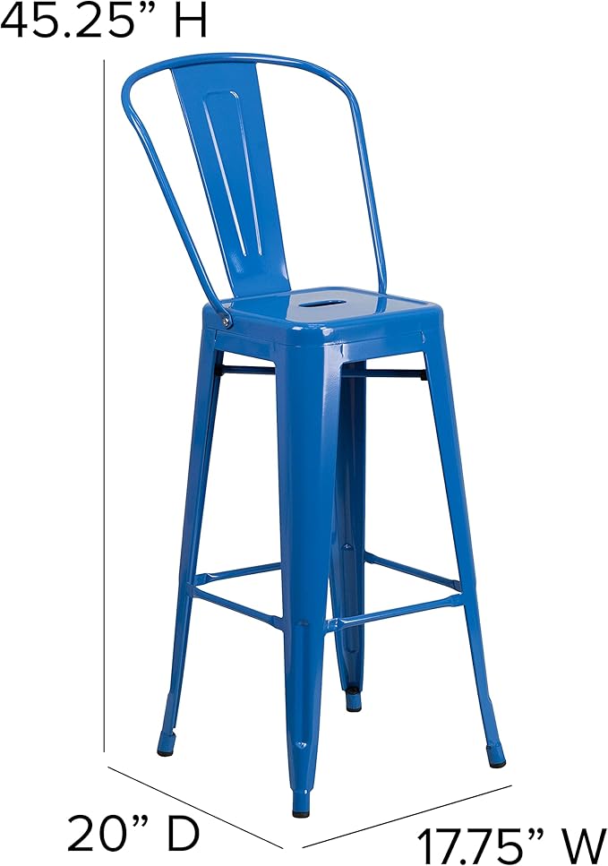 Flash Furniture Commercial Grade 30" High Blue Metal Indoor-Outdoor Barstool with Removable Back