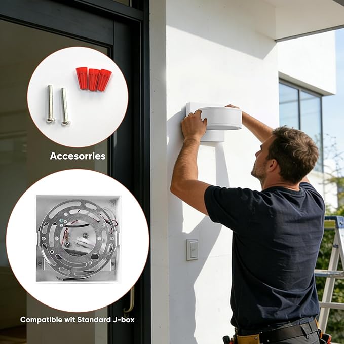 Fire Wolf Aluminum LED Outdoor Wall Light, Modern Black 3000K Outdoor Wall Sconce, Waterproof Front Door Down Light Wall Mount, White Exterior Lighting Fixtures for Hallway, Garden, Porch, Patio