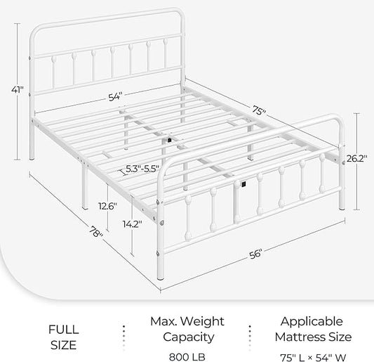 Yaheetech Classic Metal Platform Bed Frame Mattress Foundation with Victorian Style Iron-Art Headboard/Footboard/Under Bed Storage/No Box Spring Needed/Full Size White