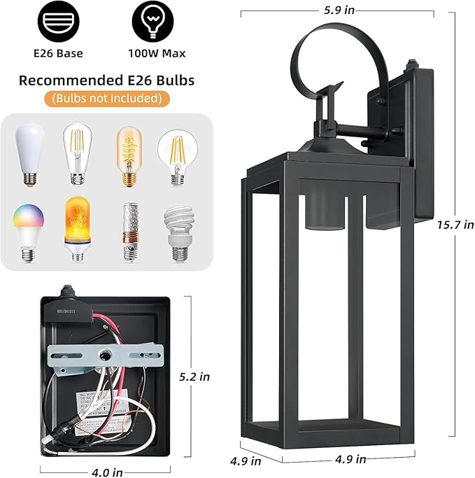 OKELI Dusk to Dawn Outdoor Lighting Fixture Wall Sconce,Front Porch Light,Outdoor Wall Sconces Rust-Proof Light,Garage Waterproof Wall Light(Black, 16")