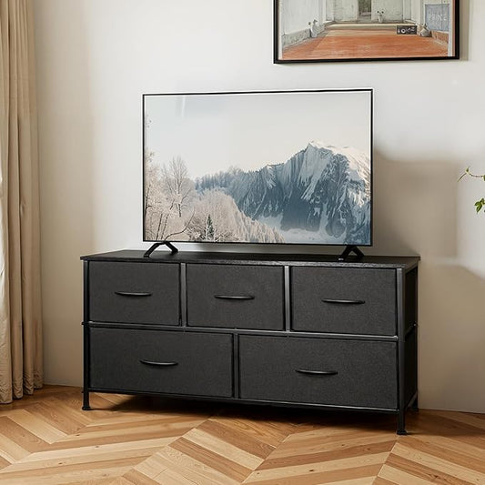 SHAWKEN Fabric Dresser with One-Piece Steel Frame,5 Drawer Dresser for Closet Organizer,Bedroom,Living Room,Hallway & Dorm Room(Black)