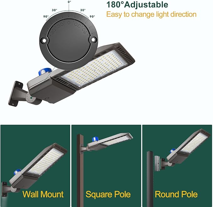 600W LED Parking Lot Lights 90000Lm(150LM/W) Arm Mount Pole Lights with Photocell Dusk to Dawn, 5000K 6KV SPD Outdoor Waterproof Street Light ETL Listed 7 Yrs Warranty- 2Pack
