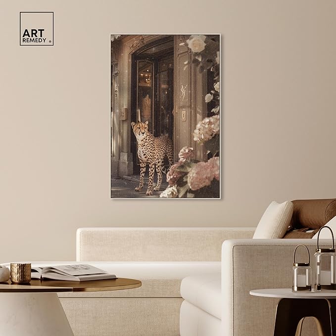 Art Remedy Cheetah at the Store Canvas Fashion Designer Wall Art, Silver Frame, 36" x 54"