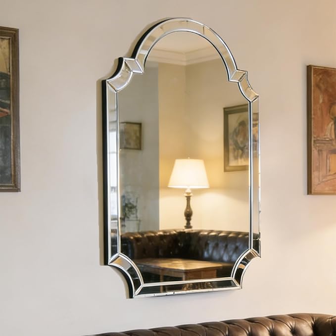 Chende 32" X 47" Large Arched Wall Mirror Above Sink, Elegant Living Room Decorative Mirror with Glass Beveled Frame for Bathroom, Entryway, Bedroom, Fireplace, Nightstand