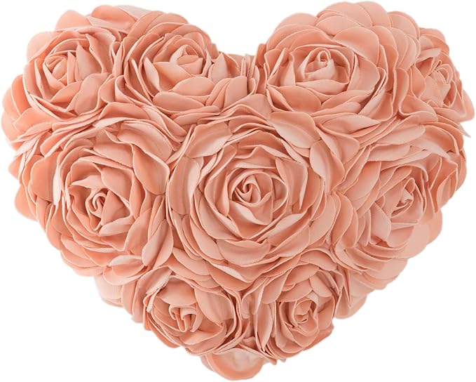 JWH Heart Flower Throw Pillow Covers Decorative Floral Shaped Accent Cushion Soft Pillowcase for Sofa Couch Living Room Bed Chair 14x16 Inches Peach Pink
