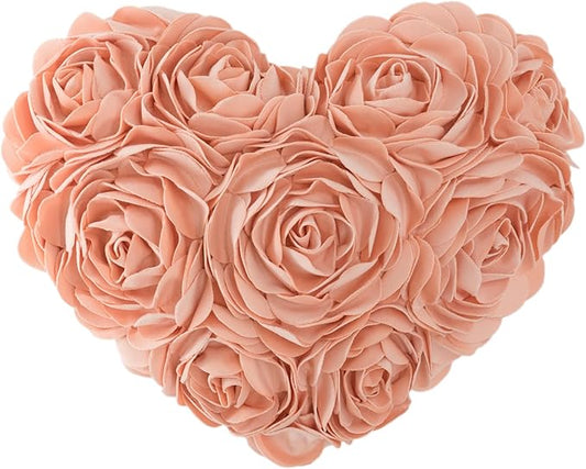 JWH Heart Flower Throw Pillow Covers Decorative Floral Shaped Accent Cushion Soft Pillowcase for Sofa Couch Living Room Bed Chair 14x16 Inches Peach Pink
