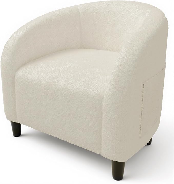 GarveeHome Accent Chair Boucle Barrel Chairs Living Room Chairs Round Armchairs for Bedroom Waiting Room Office Reception Chairs(Beige)