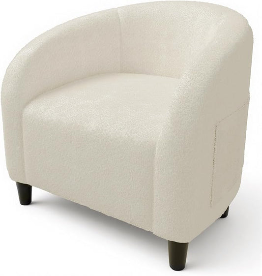 GarveeHome Accent Chair Boucle Barrel Chairs Living Room Chairs Round Armchairs for Bedroom Waiting Room Office Reception Chairs(Beige)