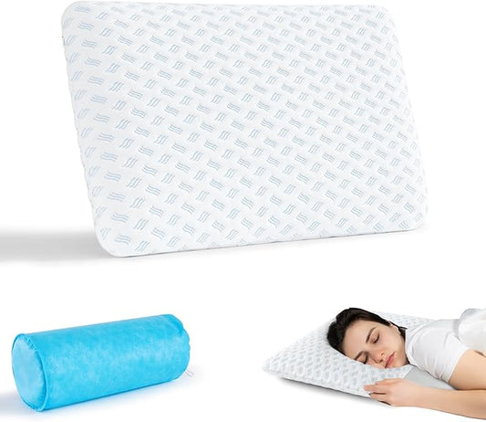 Ultra Thin Pillow 2.75" cooling Memory Foam Pillows for Stomach Sleeping, Gel Infused Slim Pillows for Side Back Stomach Sleepers, Travel Pillow, Bed Pillow Neck support, Washable Cover Standard Size
