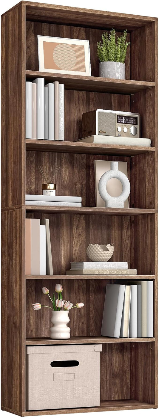 VASAGLE Custos Collection - Bookshelf, 6-Tier Bookcase, Book Shelf, Open Storage Shelf, 9.4 x 23.6 x 63.3 Inches, for Living Room, Home Office, Dining Room, Natural Walnut ULBC166K01