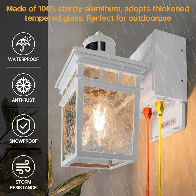 Porch Light Outdoor with GFCI Outlet - 3 Lighting Modes Exterior Light Fixture, Dusk to Dawn Motion Sensor Wall Mount Outside Lights for House,Garage,Front Door, Patio