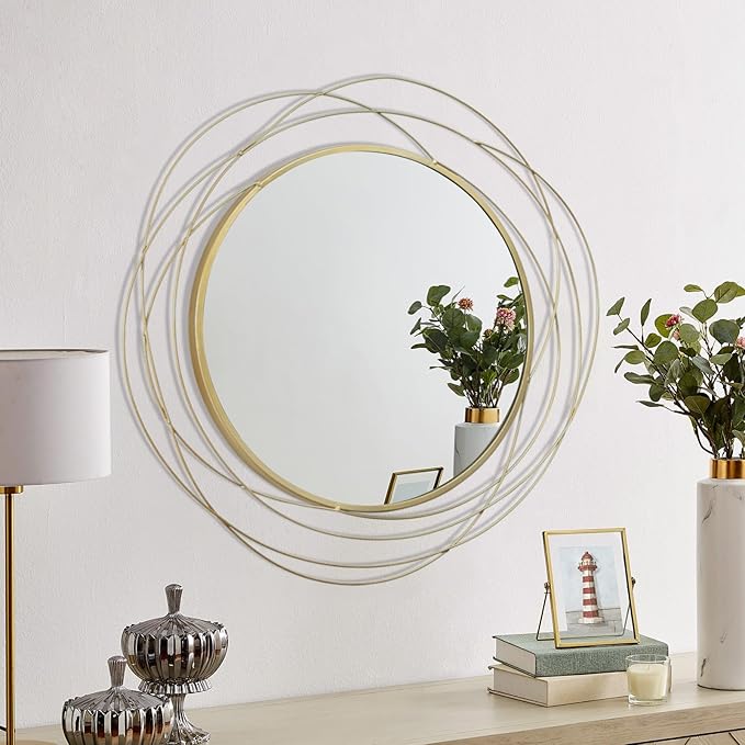 Round Wall Mirror - 26.8" Large Gold Circle Mirror for Wall with Art Decorative Durable Metal Frame, Modern Hanging Mirror for Bathroom Over Sink, Bedroom, Entryway, Vanity or Living Room