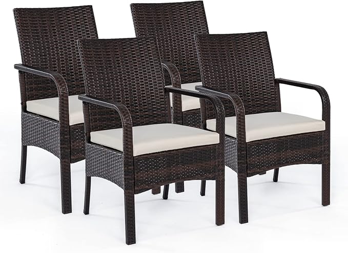 IDZO Lithe Upgraded Wicker Outdoor Dining Chairs Set of 4, 400 lbs Capacity, 2000 Hours UV Protection, Powder-Coated Steel Frame, Removable Seat Cushions, Weather-Resistant Patio Furniture Set