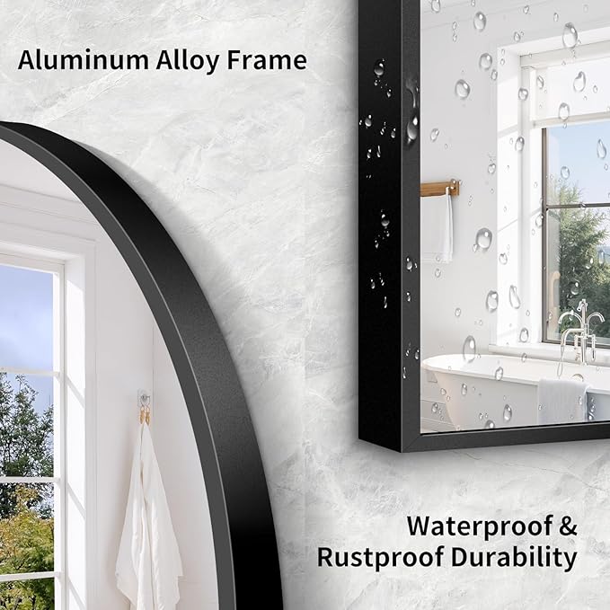 76"x34" Arched Full Length Mirror, Large Floor Mirror with Aluminum Alloy Frame Standing Hanging or Leaning Wall-Mounted Mirror, Vanity Mirror for Living Room and Bedroom,Black
